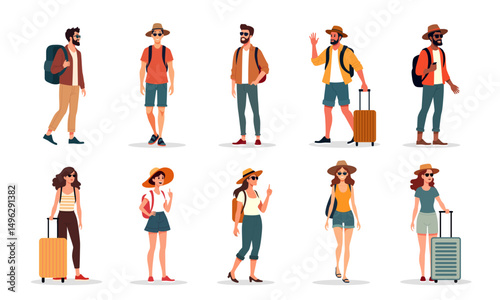 Traveling flat character graphic vector illustration set