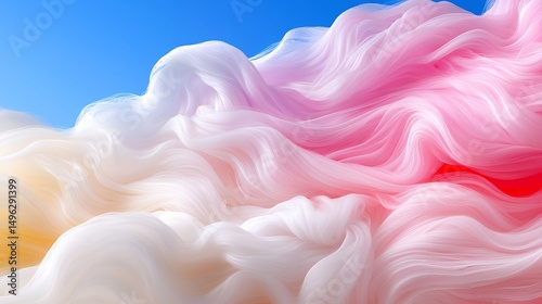 Colorful Fabric Flowing Against Blue Sky