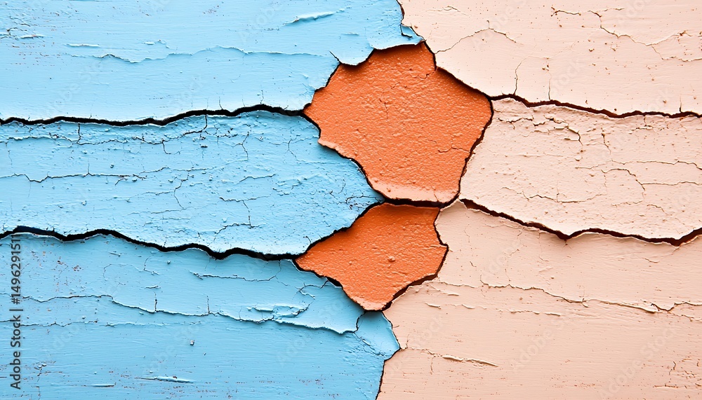 Obraz premium Abstract Textured Background with Cracked Paint in Blue Pink and Orange