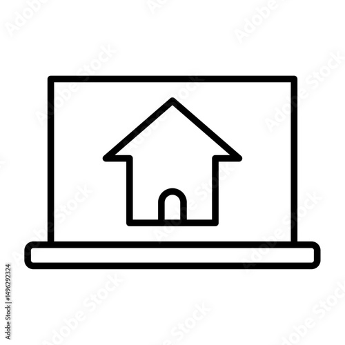 オンラインで物件を探すパソコンの線画アイコン