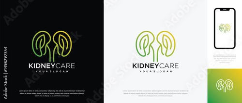 Nature kidney logo design. Kidney internal organ logo design vector icon made with lines and leaves