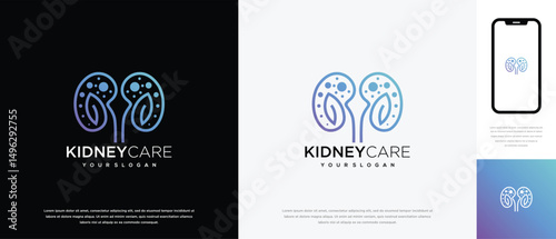 Nature kidney logo design. Kidney internal organ logo design vector icon made with lines and leaves