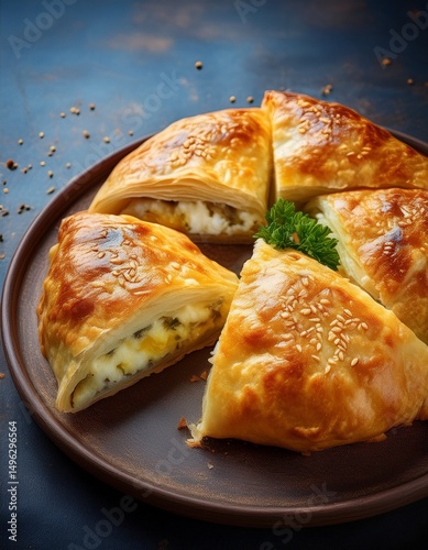 Moldawische Vorspeise mit Plăcintă cu brânză (Käsepastete) photo