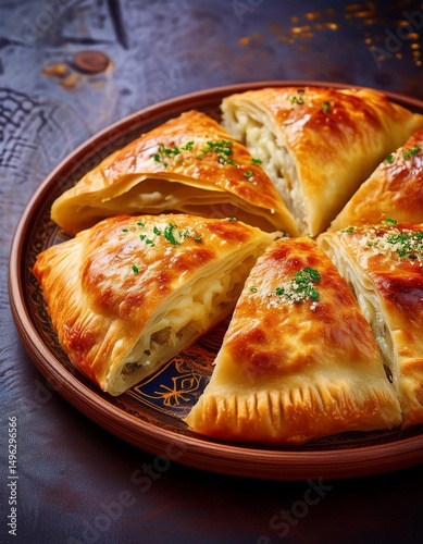 Moldawische Vorspeise mit Plăcintă cu brânză (Käsepastete) photo