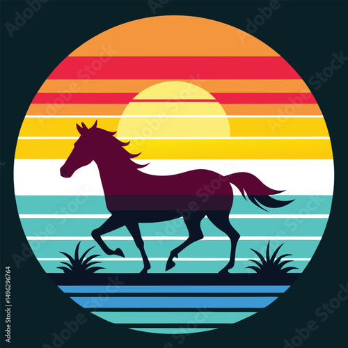 Majestic Horse Silhouette at Sunset Retro Vintage Design