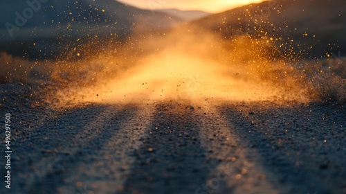 Sunset Dust Trail on Desert Road