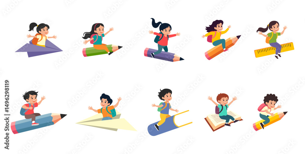 Fototapeta premium Kids character with flying concept vector illustration set