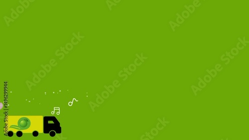 Animation of a cargo truck under flying butterflies on a green background
