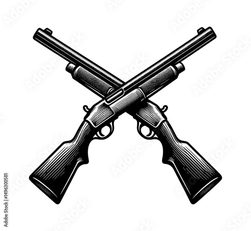 Crossed Shotguns Black and White Engraved Style for Hunting or Sport Illustration