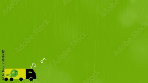 Animation of a truck carrying goods under the rainy season with a green background