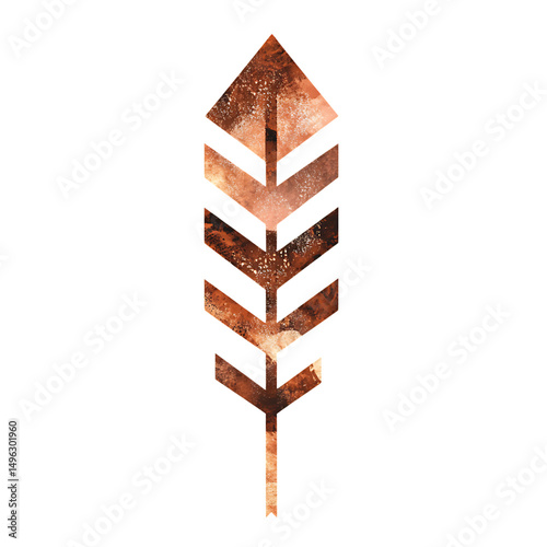 Abstract Arrow with Overlapping Patterns in Copper Isolated on Transparent Background
