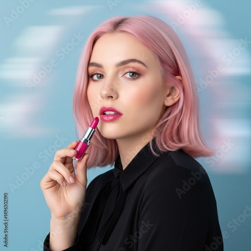 woman applying lipstick