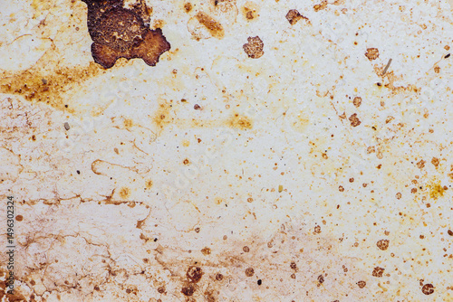 Texture of dirty stains and grease on white stove. Dried stains of fat on a white background