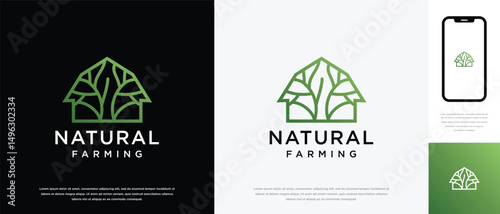 Nature tree farm house logo design. Nature leaf farm logo template. Farming and ranch logo symbol icon