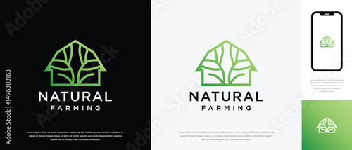 Nature tree farm house logo design. Nature leaf farm logo template. Farming and ranch logo symbol icon