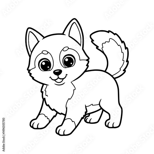 happy siberian husky cartoon, drawing, illustration, coloring for kids