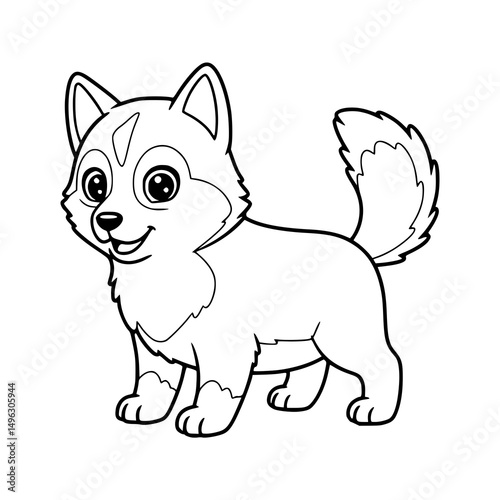 happy siberian husky cartoon, drawing, illustration, coloring for kids