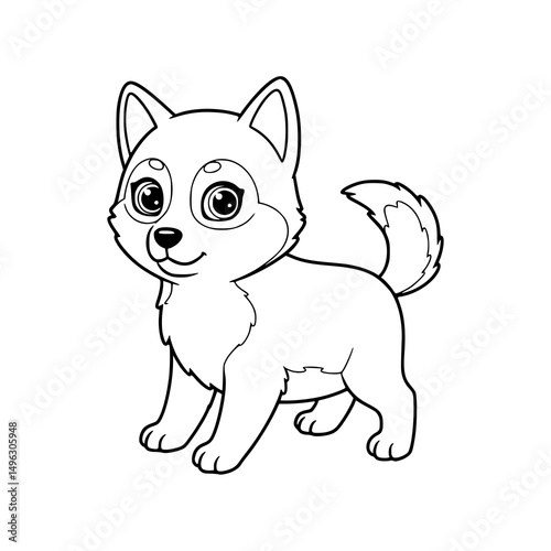 happy siberian husky cartoon, drawing, illustration, coloring for kids