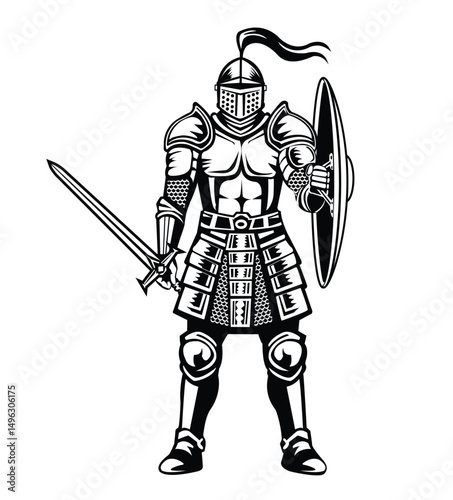 Medieval knight with sword and shield