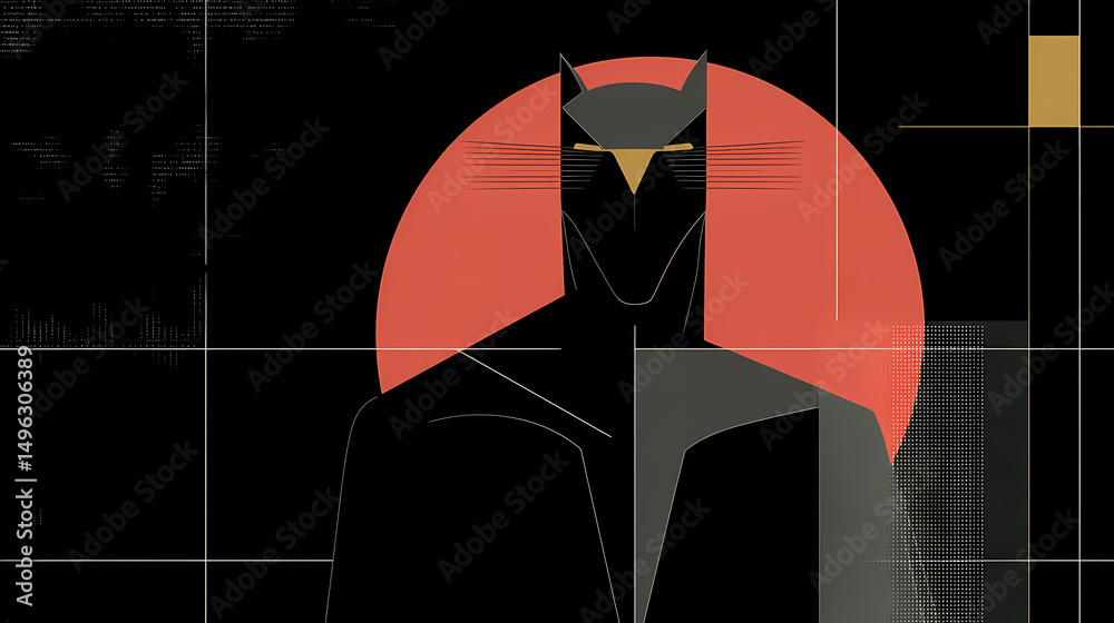 Fototapeta premium Black panther silhouette with white outline on black background. minimalist. Illustration