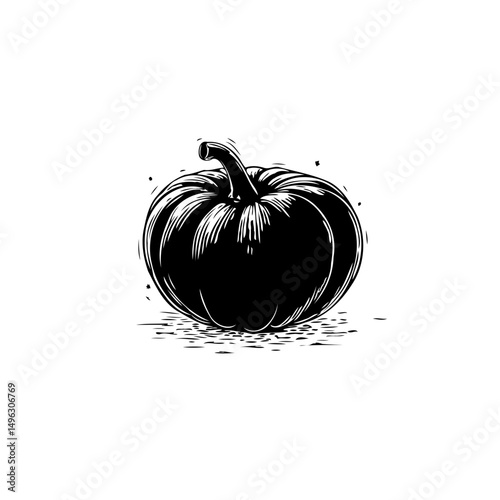 Monochrome depiction of a robust pumpkin conveying rustic agricultural charm