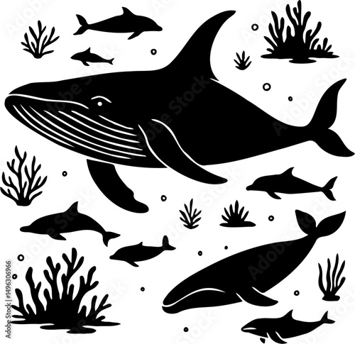 whale silhouette vector illustration with white background