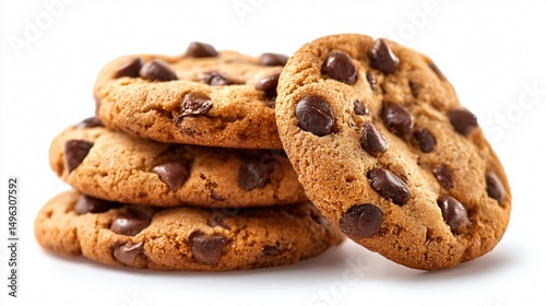 Delicious Chocolate Chip Cookies Isolated on White Background for Food Photography Projects