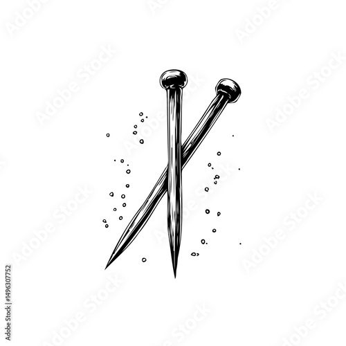 Detailed sketch showcases two crossed pins with meticulous shading and intricate detail