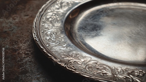 Professional Close-Up of Empty Silver Plate for Fine Dining Events
