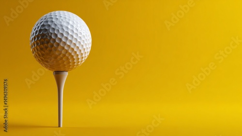 Close-Up Golf Ball on Tee with Yellow Background