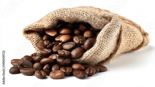Fresh Coffee Beans in Sack on White Background for Coffee Concept Design
