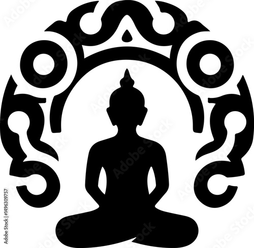 sketch illustration silhouette design icon logo symbol religion serenity buddha in meditation emptiness ethnic modern