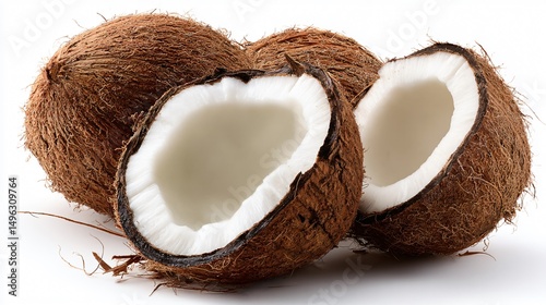 Fresh coconut isolated on white background for natural and tropical concepts