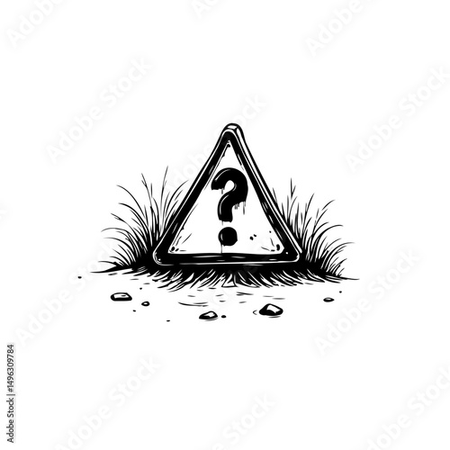 Conceptual unknown hazard warning sign illustration in monochrome style design