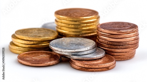 Professional Coin Collection Isolated on White Background for Marketing Materials and Business Presentations