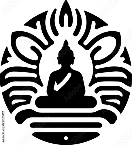 sketch illustration silhouette design icon logo symbol religion serenity buddha in meditation emptiness ethnic modern
