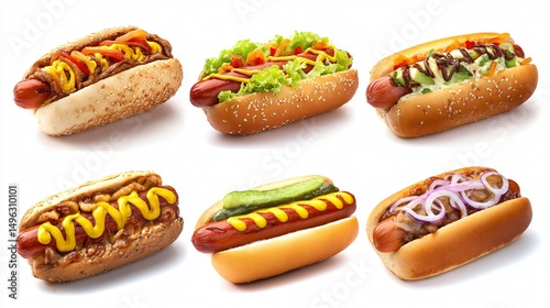 Delicious Collection of Hotdog Isolated on White Background for Food Photography Projects