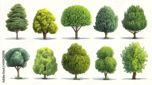 3D Cartoon Clipart Collection of Bush Trees Isolated