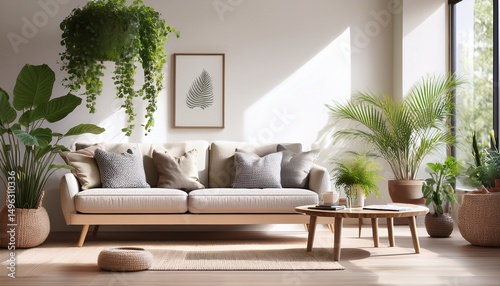 cozy living space with furniture and greenery suitable for home decor or lifestyle photography