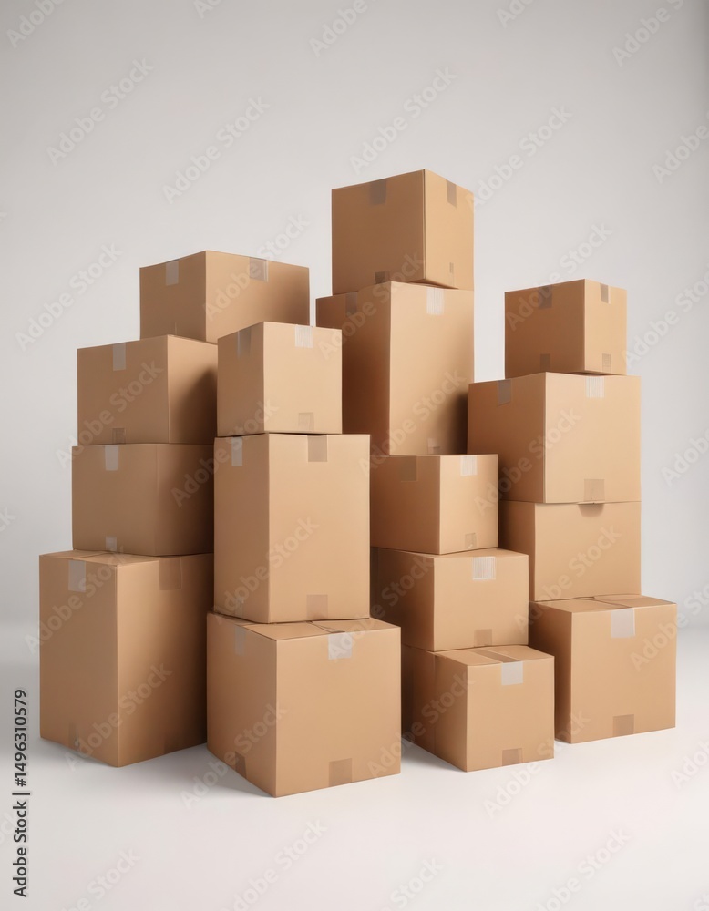 Several brown cardboard boxes against a pure white backdrop , clean, cleanliness Several brown cardboard boxes against a pure white backdrop , clean, cleanliness