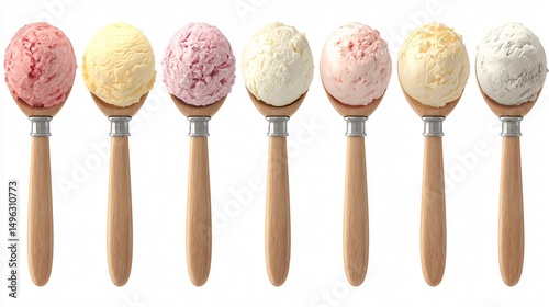 Assorted Set of Delicious Ice Cream Scoops Isolated on White Background