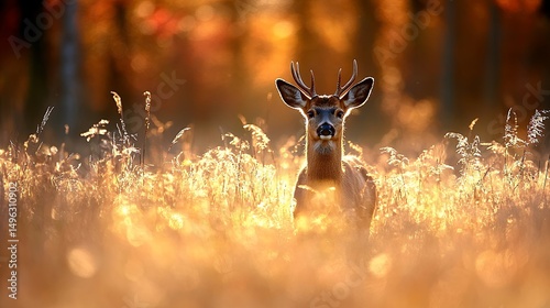 Deer in Field with Golden Light