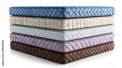 Variety of Mattresses for Sale, Isolated on White Background