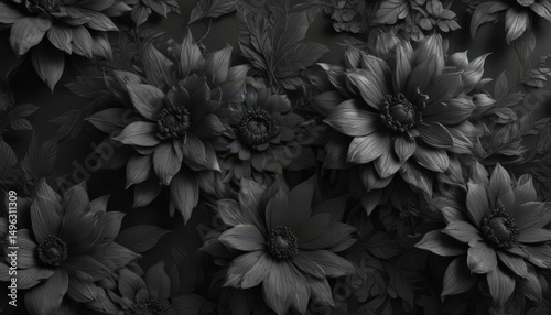 Intricate charcoal floral wallpaper, abstract botanical design, botanical, elegant, design