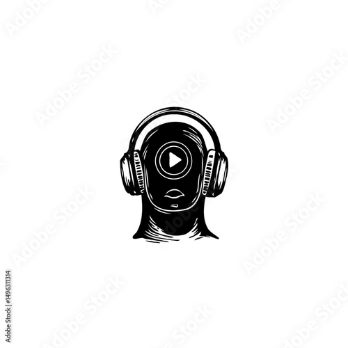 Surreal audio visual concept portraying abstract musical immersion with headphones
