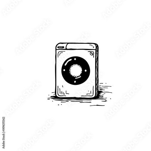 Hand-drawn washing machine isolated on white, symbolizing daily routines