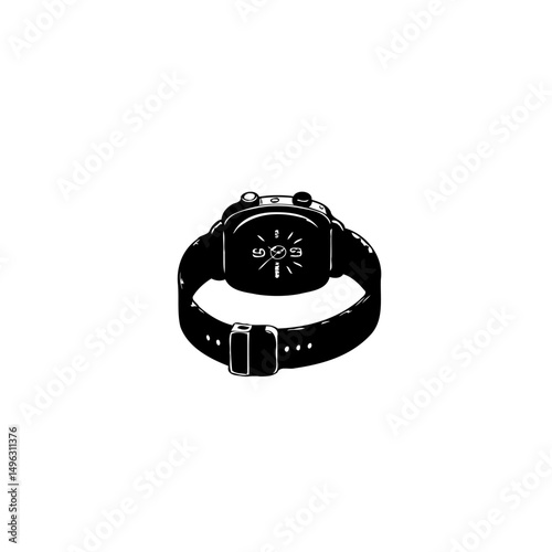 Stylized wrist device illustration showcasing technology's minimalist monochromatic design