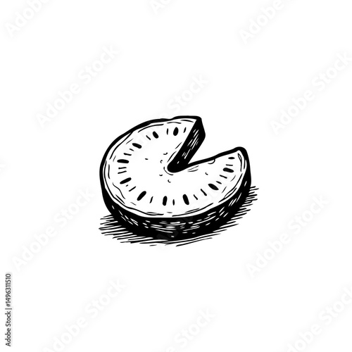 Monochromatic representation of a round form with a section removed graphic
