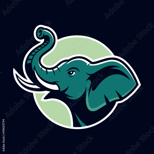 A dynamic logo featuring a stylized elephant head with tusk, set within a circular frame, ideal for sports teams or branding