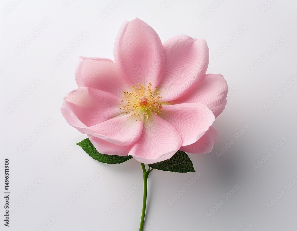 Naklejka premium a single pink flower sits on a white background its green stem adding a pop of contrast